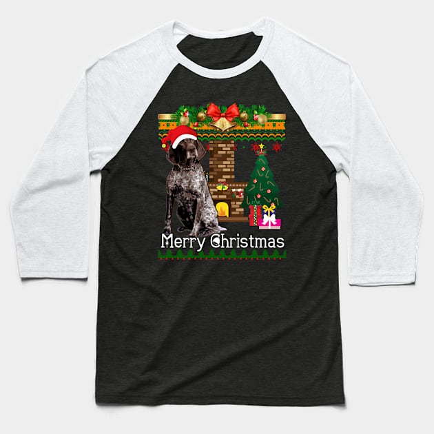 Ugly Christmas Sweater German Shorthaired Pointer Baseball T-Shirt by LaurieAndrew